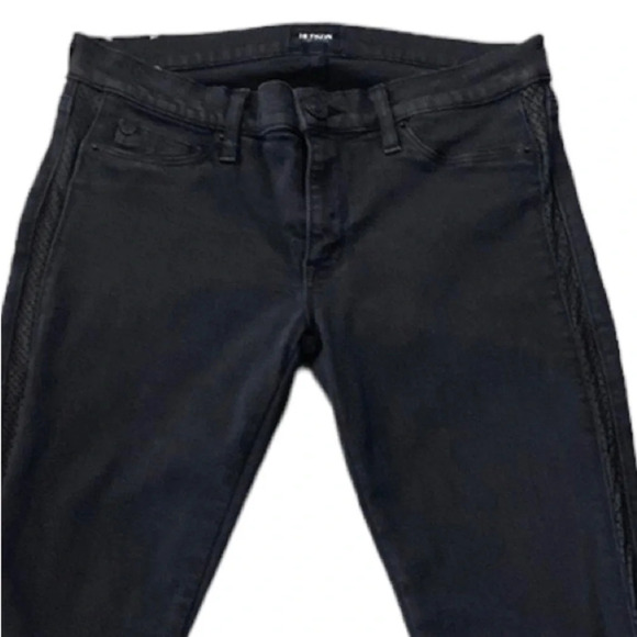 Hudson Ava Super Skinny Black Wash Jeans With Lambs Leather Tuxedo Stripe Sz. 27 - Picture 4 of 11